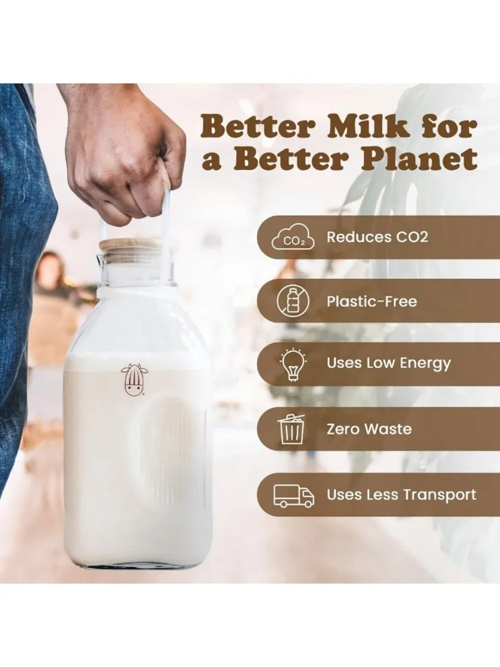 Clear Glass Milk Pitcher with Lid & Spout - 60oz Food-Grade Liquid Container